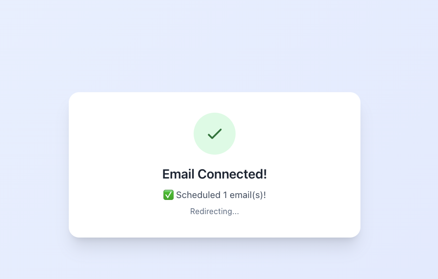 Email Connected success message