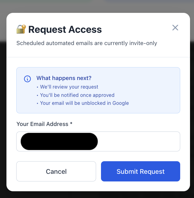 Request Access modal with email input field