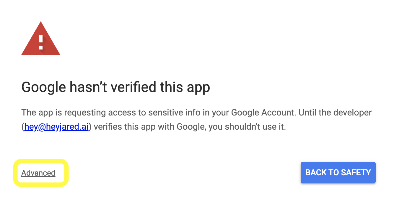 Google hasn't verified this app warning